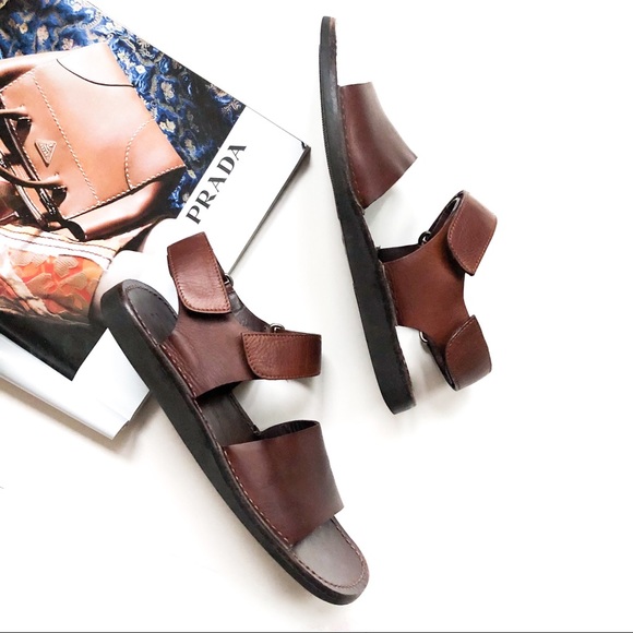Prada Shoes - 90’s Prada Whiskey Leather Jesus Sandals